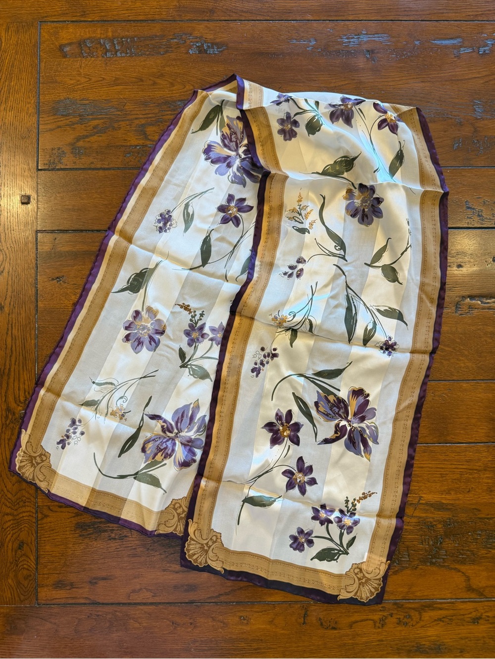 The Specialty House 100% Silk Floral Oblong Scarf Purple Ivory